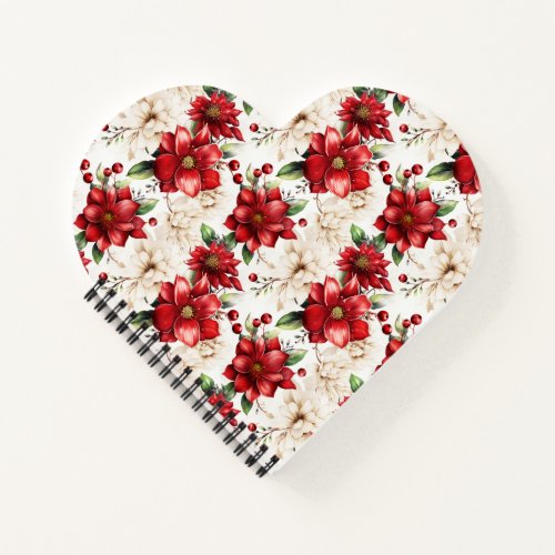Christmas Flower Poinsettia Red Green Pattern Notebook