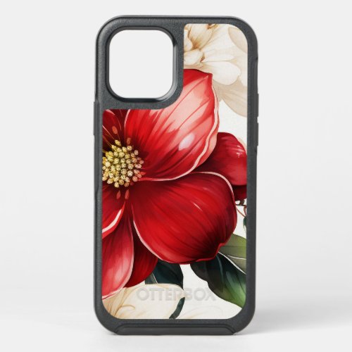 Christmas Flower Poinsettia Red Green Pattern OtterBox Symmetry iPhone 12 Pro Case