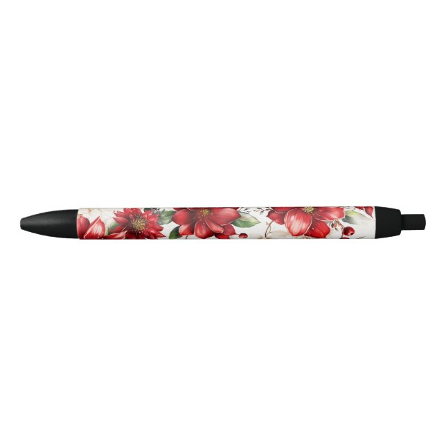 Christmas Flower Poinsettia Red Green Pattern Pen (Front)