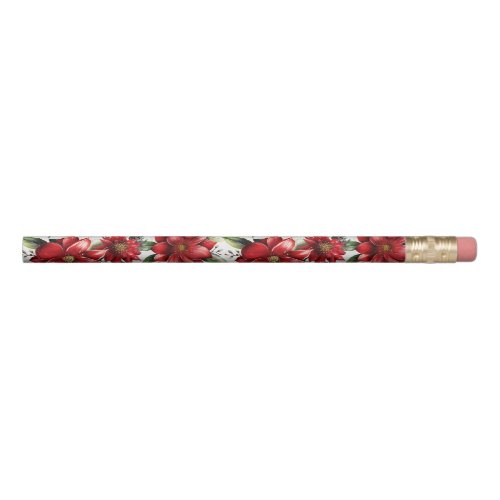 Christmas Flower Poinsettia Red Green Pattern Pencil