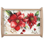 Christmas Flower Poinsettia Red Green Pattern Serving Tray