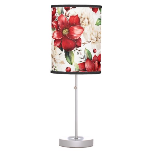 Christmas Flower Poinsettia Red Green Pattern Table Lamp