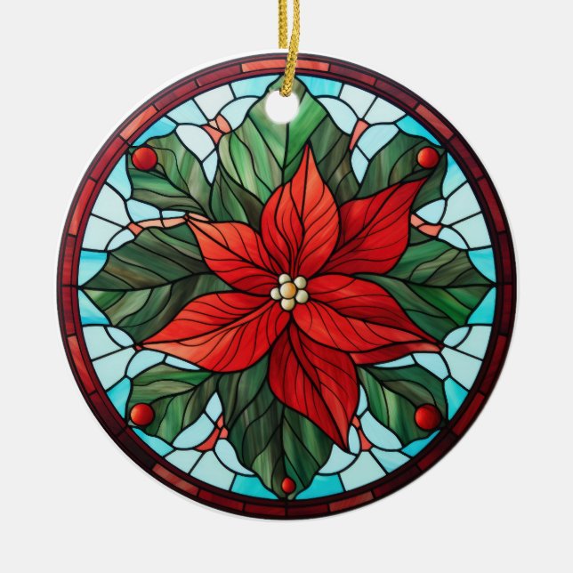 Christmas flower stained glass style ceramic ornament (Front)