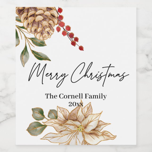 Christmas Flower Watercolor  Wine Label (Single Label)