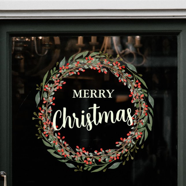 Christmas Flower Wreath Merry Christmas Window Cling (Christmas Flower Wreath Merry Christmas Window Cling)