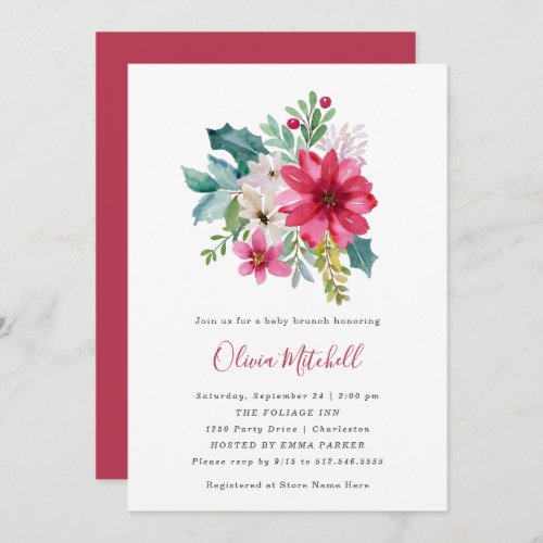 Christmas Flowers and Berries  Baby Brunch Invitation