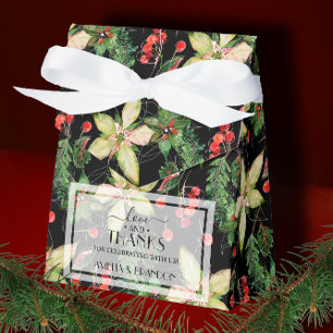 Christmas Flowers and Berries on Black Favor Boxes