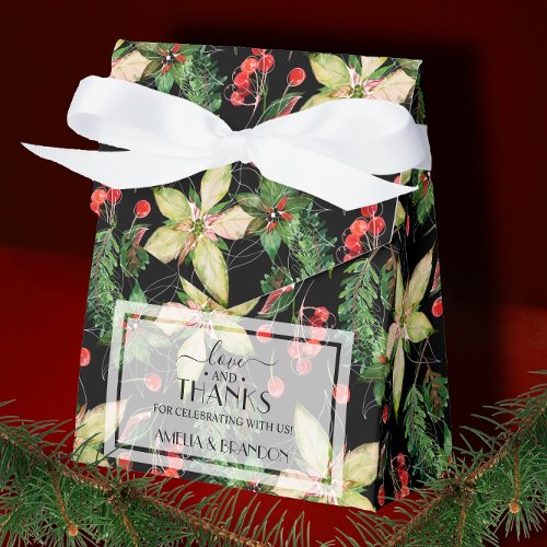 Christmas Flowers and Berries on Black Favor Boxes