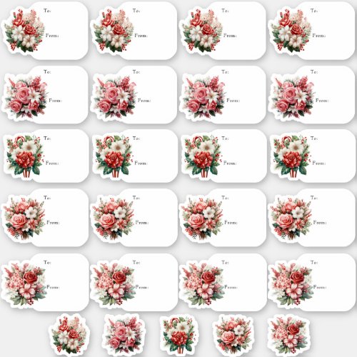Christmas Flowers and Candy Canes Gift Tag Sticker