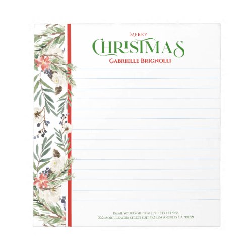 Christmas Flowers and evergreens border Notepad