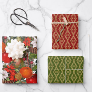 Christmas flowers and fruit wrapping paper sheets