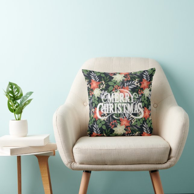 Christmas Flowers and Greenery Throw Pillow (Chair)