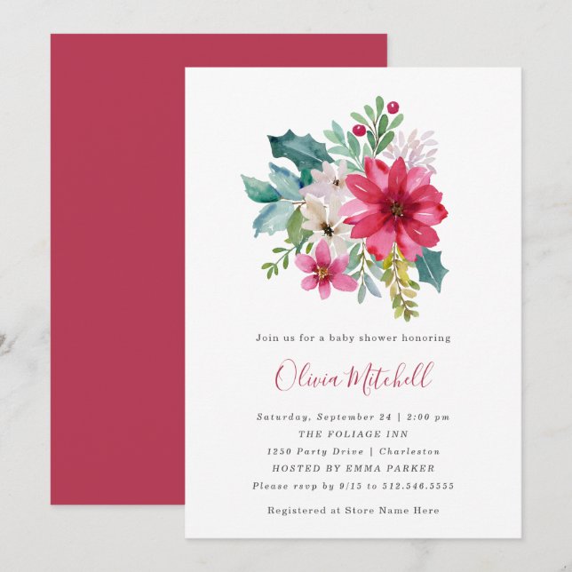 Christmas Flowers and Holly Berries | Baby Shower Invitation (Front/Back)