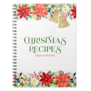 Christmas flowers and poinsettia borand typography notebook
