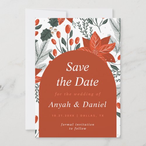 Christmas Flowers Berry Fruit Red Arch Festive     Save The Date