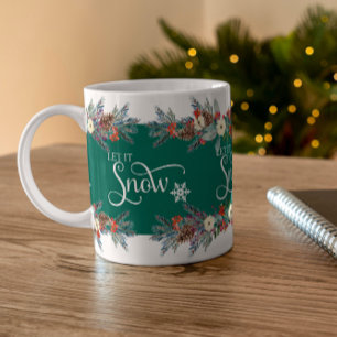 Christmas flowers border-Let it snow typography 2 Two-Tone Coffee Mug
