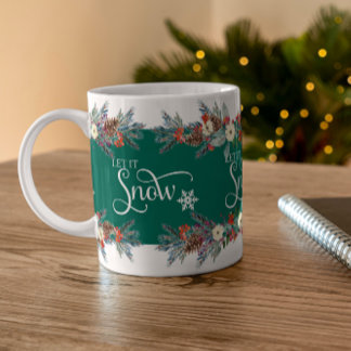 Christmas flowers border-Let it snow typography 2 Two-Tone Coffee Mug