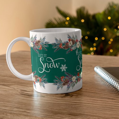 Christmas flowers border_Let it snow typography 2 Two_Tone Coffee Mug