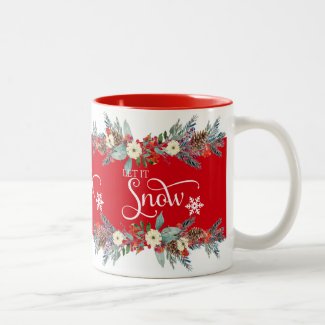 Christmas flowers border-Let it snow typography