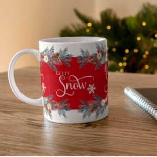 Christmas flowers border-Let it snow typography Two-Tone Coffee Mug