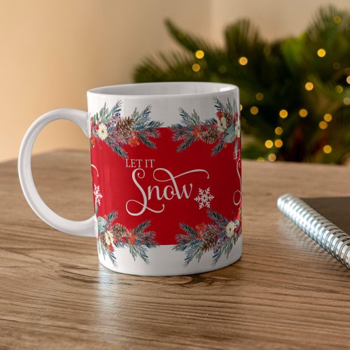 Christmas flowers border_Let it snow typography Two_Tone Coffee Mug