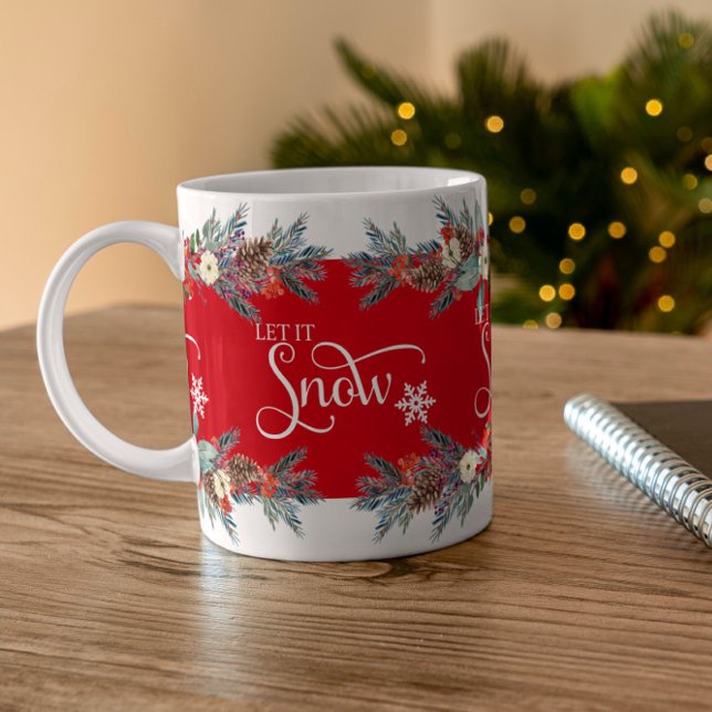 Christmas flowers border-Let it snow typography Two-Tone Coffee Mug (Creator Uploaded)
