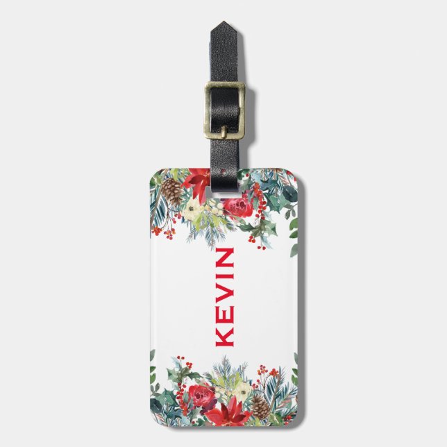 Christmas flowers border luggage tag (Front Vertical)