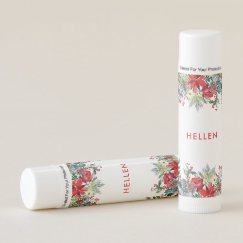 Christmas flowers border Monogram Lip Balm