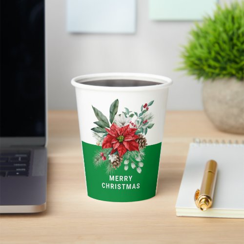 Christmas flowers Bouquet Merry Christmas Text 2 Paper Cups