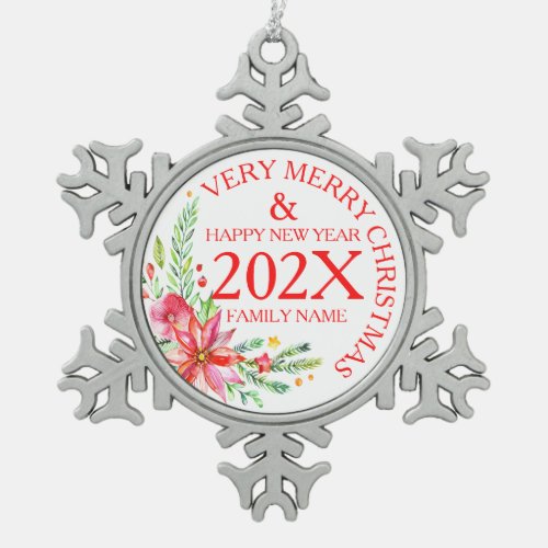 Christmas Flowers Bouquet  Text Template Snowflake Pewter Christmas Ornament