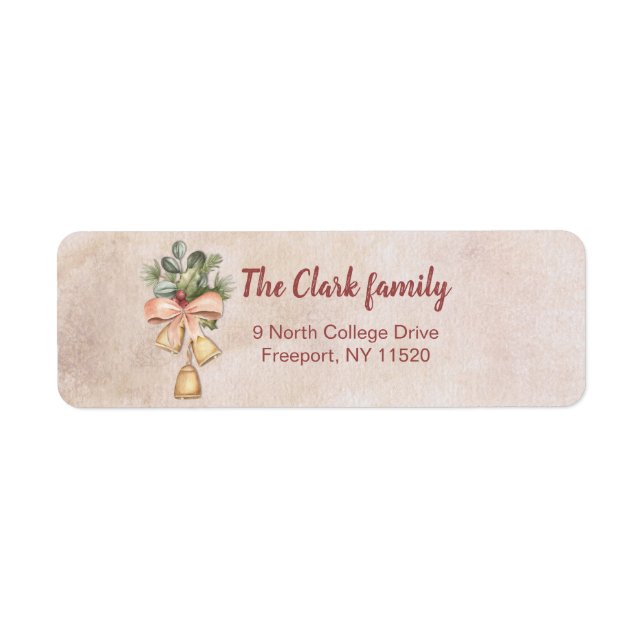 Christmas Flowers, Bow & Bell on Antique Paper Label (Front)