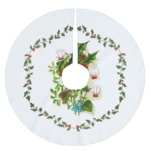 Christmas Flowers Brushed Polyester Tree Skirt (Front)