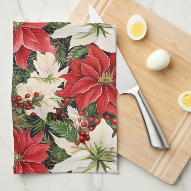 Christmas Flowers Kitchen Towel (Quarter Fold)