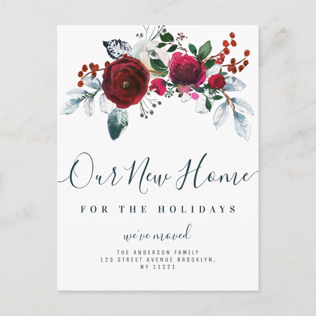 christmas flowers new home moving announcement postcard (Front)