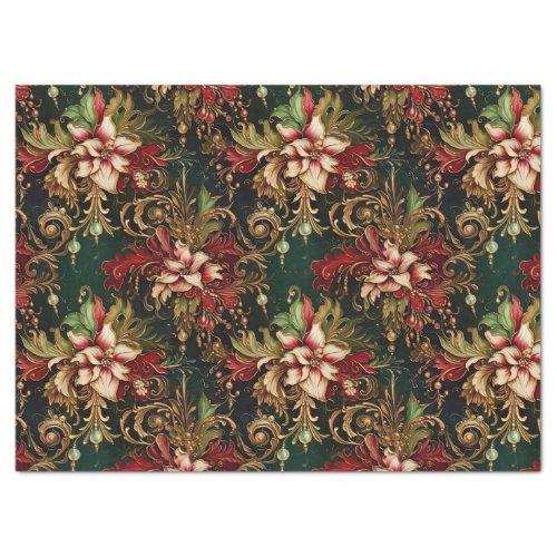 Christmas Flowers on Green Decoupage Tissue Paper