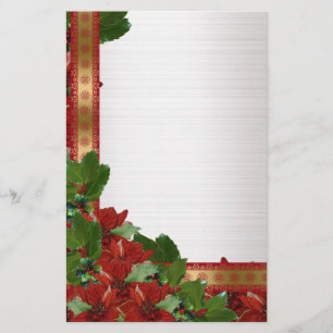 Christmas flowers on  white satin Stationery