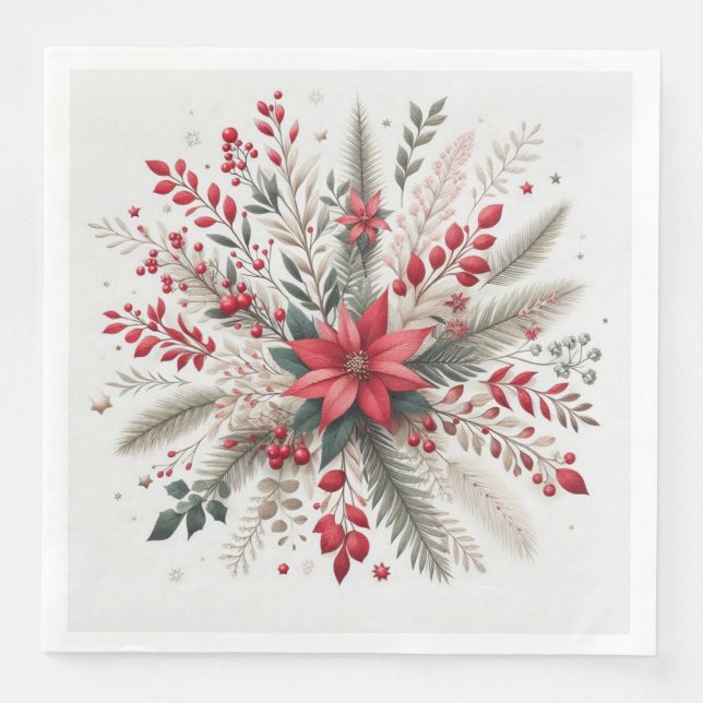 Christmas flowers paper dinner napkins (Front)