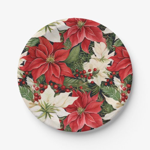 Christmas Flowers Paper Plates