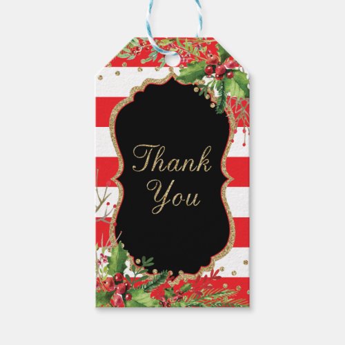 Christmas Flowers Red Black Gold Glitter Confetti Gift Tags