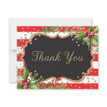 Christmas Flowers Red Black Gold Glitter Confetti Thank You Card
