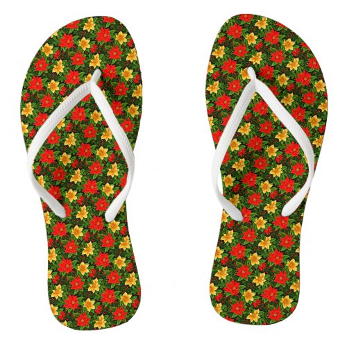 Christmas Flowers Seamless Pattern  Flip Flops