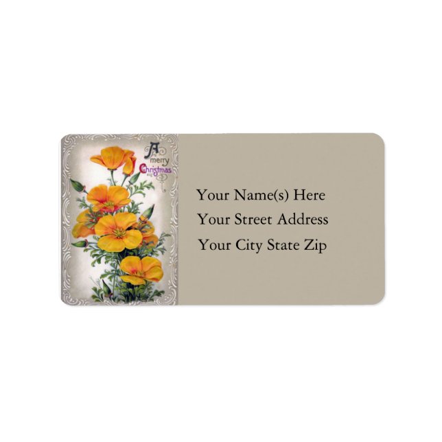 Christmas Flowers Vintage Address Label (Front)