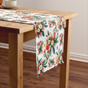 Christmas flowers with greenery bouquet pattern short table runner