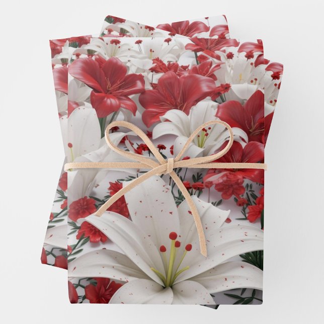 Christmas Flowers  Wrapping Paper Sheets (A beautifully arranged bouquet of red and white lilies surrounded by vibrant flowers.  )