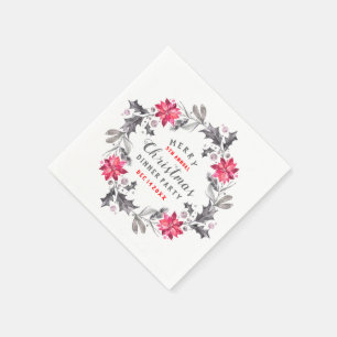 Christmas Flowers Wreath Christmas Typography Paper Napkins