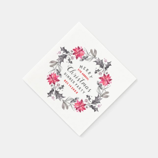 Christmas Flowers Wreath Christmas Typography Paper Napkins (Corner)