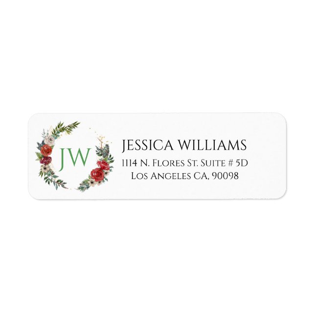 Christmas flowers wreath label (Front)