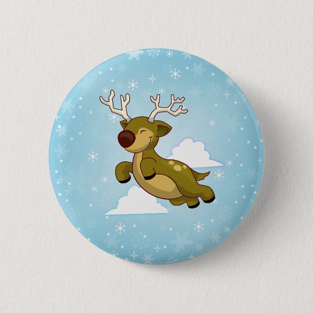 Christmas Flying Reindeer Button (Front)