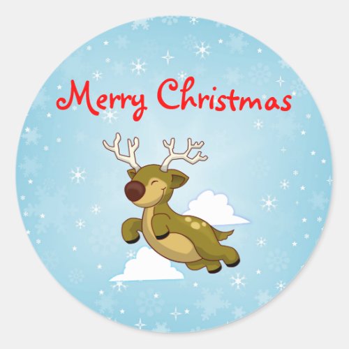 Christmas Flying Reindeer Classic Round Sticker