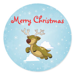 Christmas Flying Reindeer Classic Round Sticker